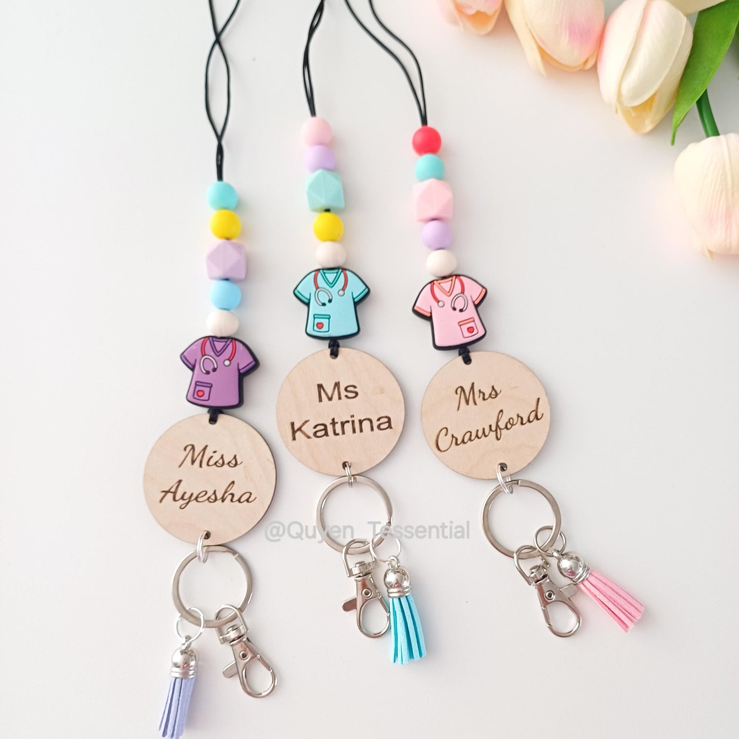 Personalized silicone bead lanyard: engraved id badge holder with breakaway