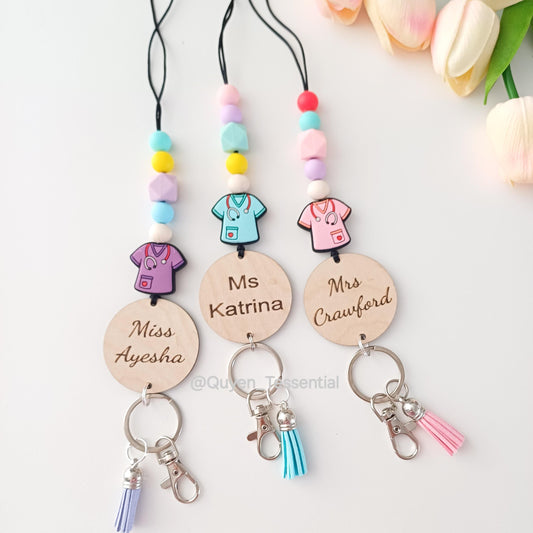 Personalized silicone bead lanyard: engraved id badge holder with breakaway