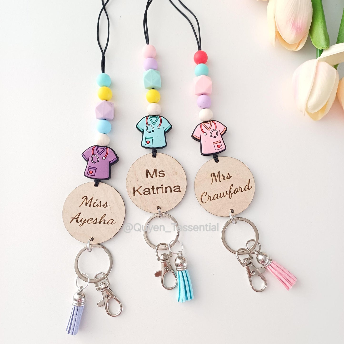Personalized silicone bead lanyard: engraved id badge holder with breakaway