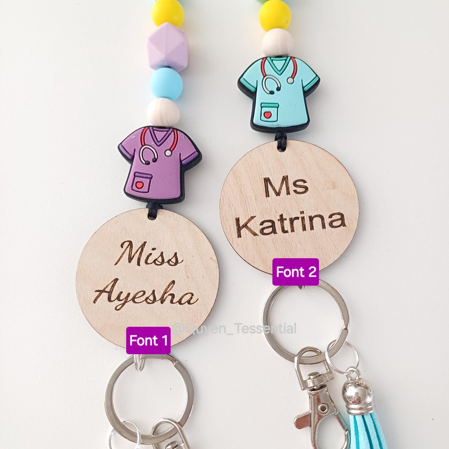 Personalized silicone bead lanyard: engraved id badge holder with breakaway