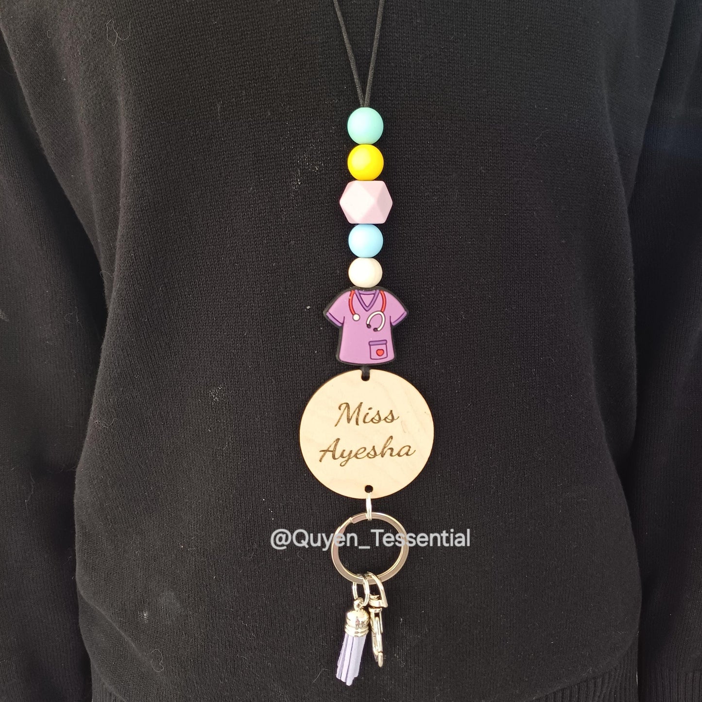 Personalized silicone bead lanyard: engraved id badge holder with breakaway