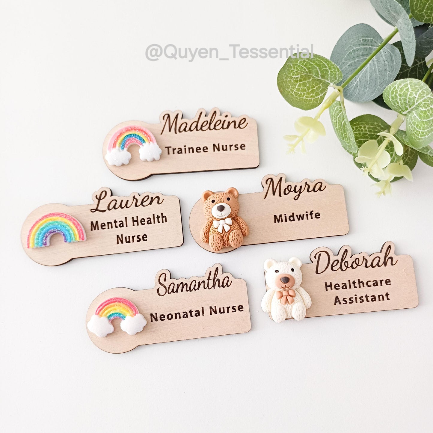 3d wooden teacher name badge: personalized nurse doctor gift