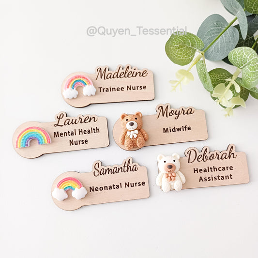 3d wooden teacher name badge: personalized nurse doctor gift