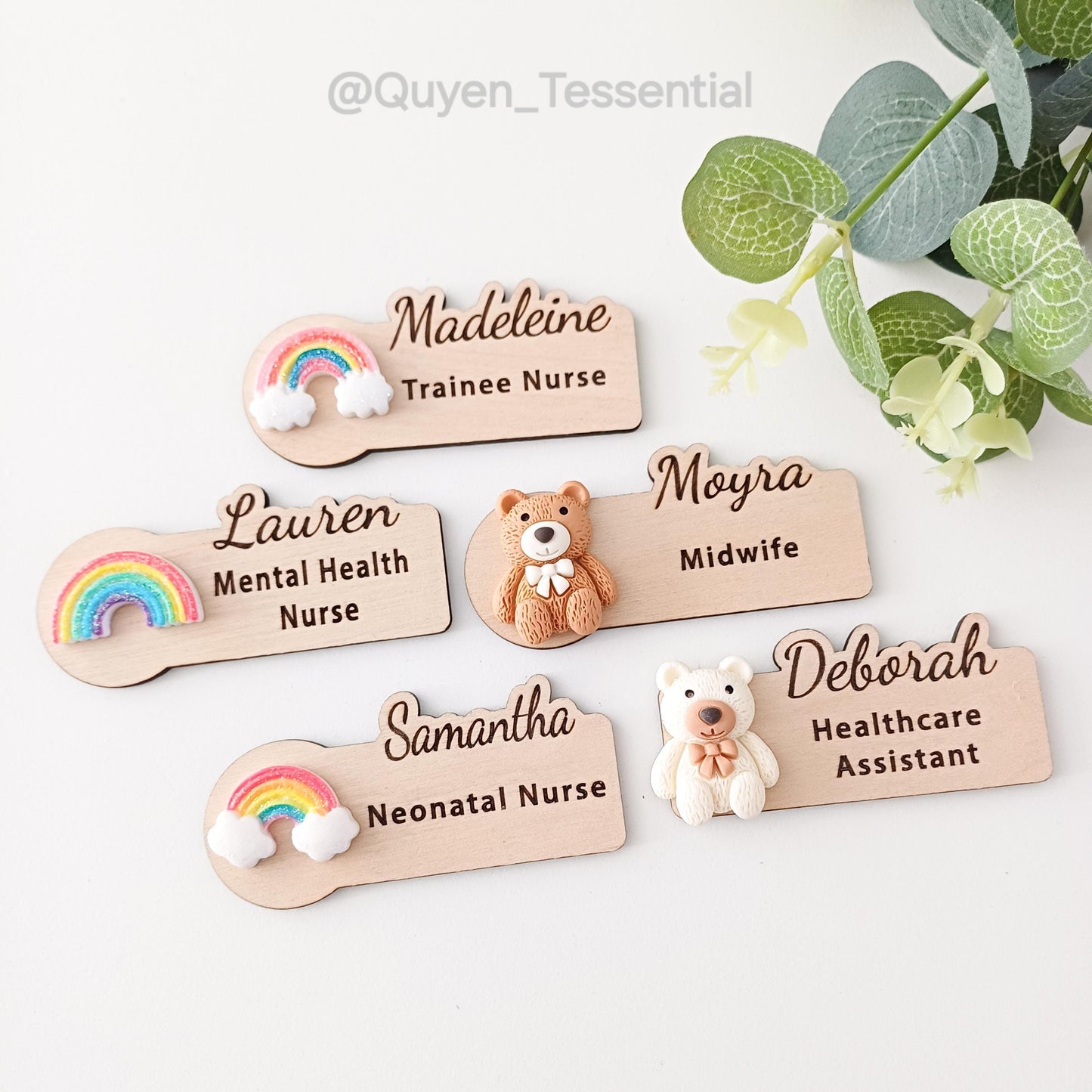 3d wooden teacher name badge: personalized nurse doctor gift