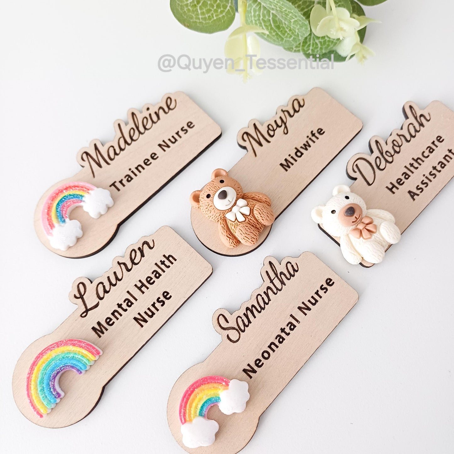 3d wooden teacher name badge: personalized nurse doctor gift