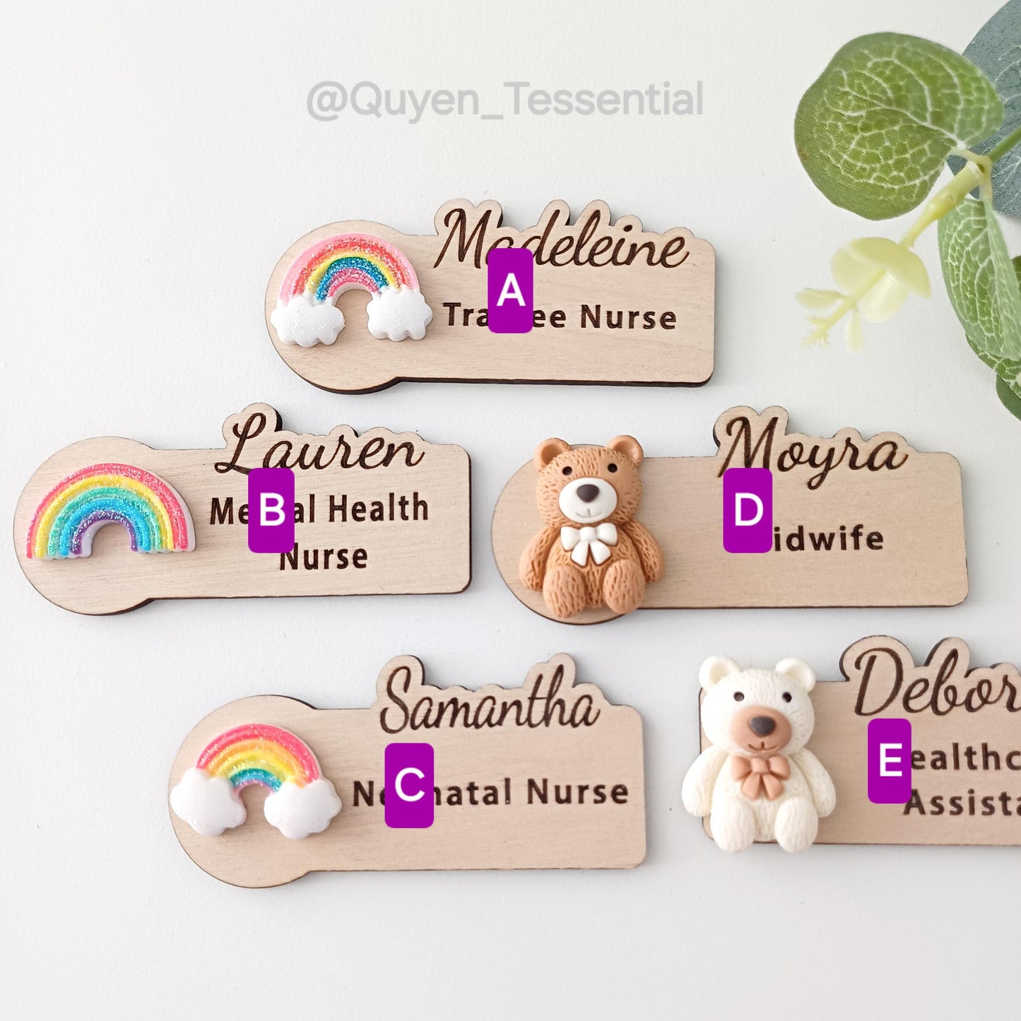 3d wooden teacher name badge: personalized nurse doctor gift