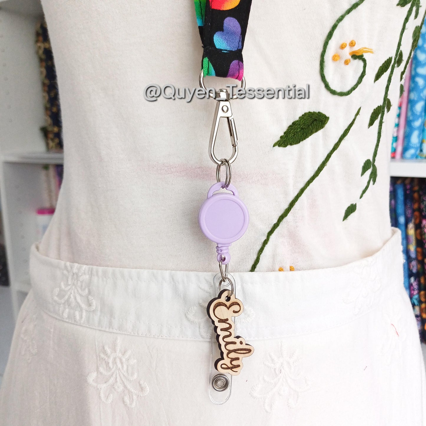 Personalized Boho Name Badge Reel Engraved Wood ID Holder