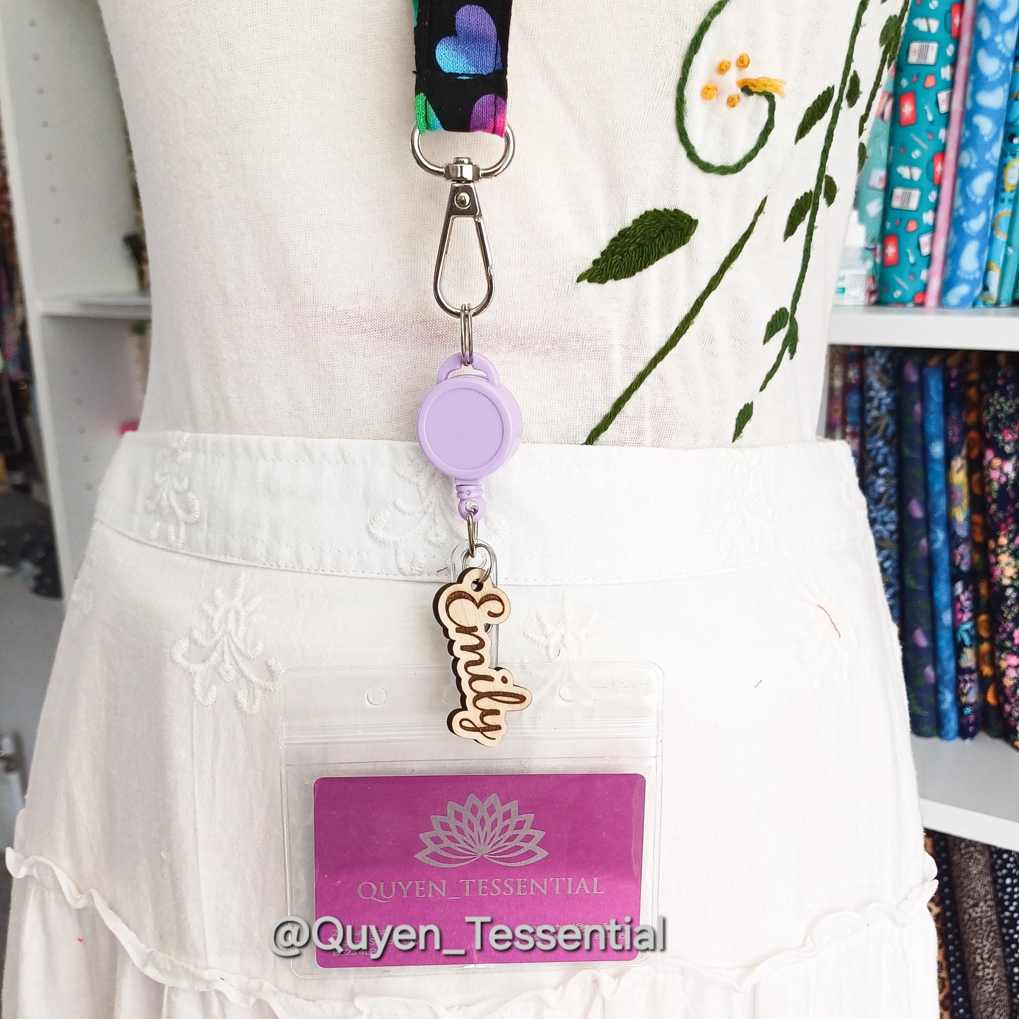 Personalized Boho Name Badge Reel Engraved Wood ID Holder