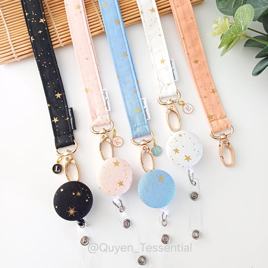 Personalized Star Lanyard: Cosmic Skies Gold Metallic Badge Holder