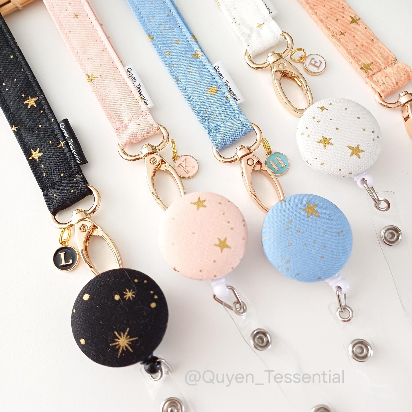 Personalized Star Lanyard: Cosmic Skies Gold Metallic Badge Holder