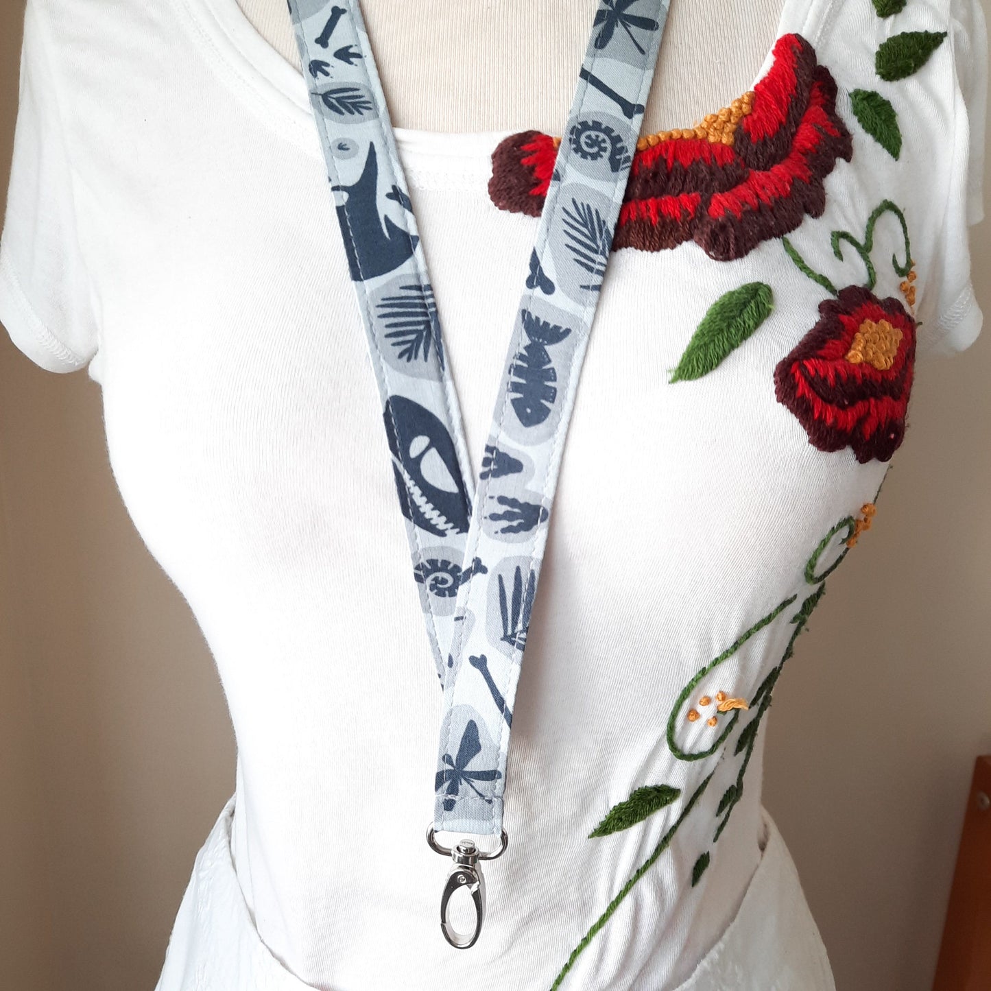 Dinosaur Fossil Lanyard, Jurassic Cotton ID Badge Holder, Fossil Lanyard – Durable Badge & Key Holder for Office, School, or Events