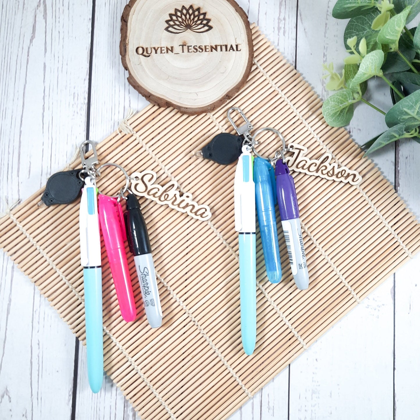 Personalized Pen Set Keyring, Mini Sharpie, Highlighter, LED