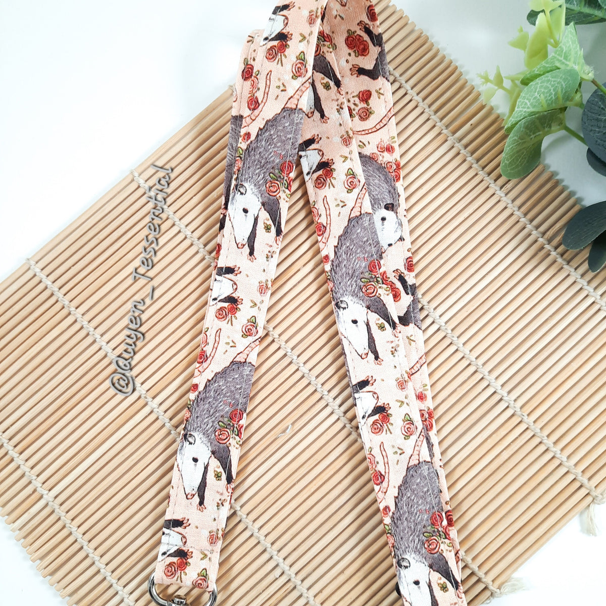 Possum lanyard, Opossum floral ID card holder, Breakaway keychain, Pre school Teacher gift UK