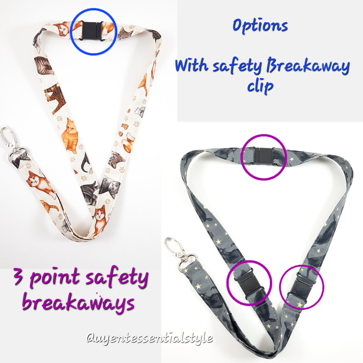 Smiley Face Lanyard: Breakaway ID Holder, Cotton Fabric Keychain