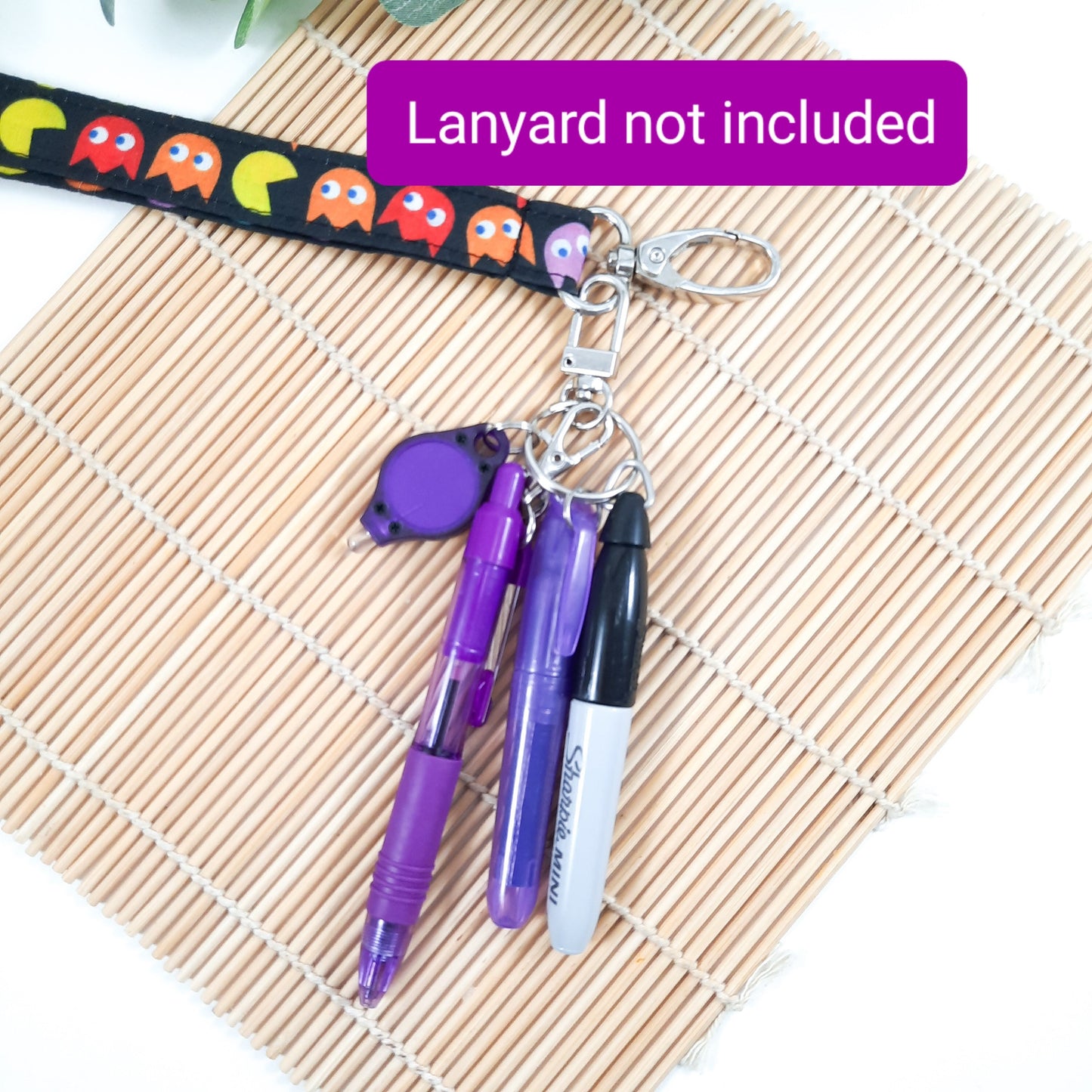 Mini Pen Set for Lanyard: Black Sharpie, Retractable Pen, Highlighter, LED Light