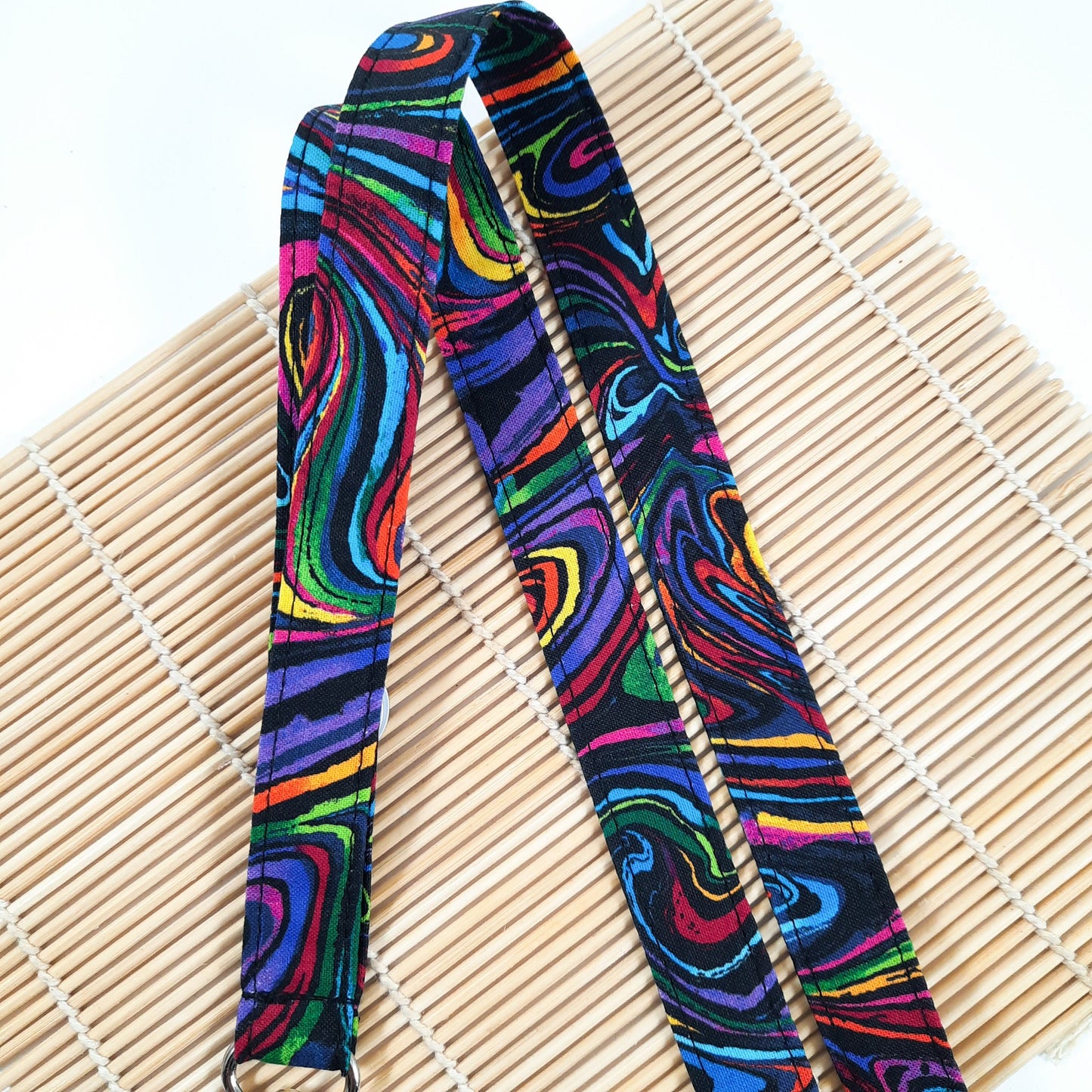 Rainbow swirl lanyard, Artists lanyard, Abstract key holder, breakaway Id holder, fabric key chain, Art Teacher gift UK