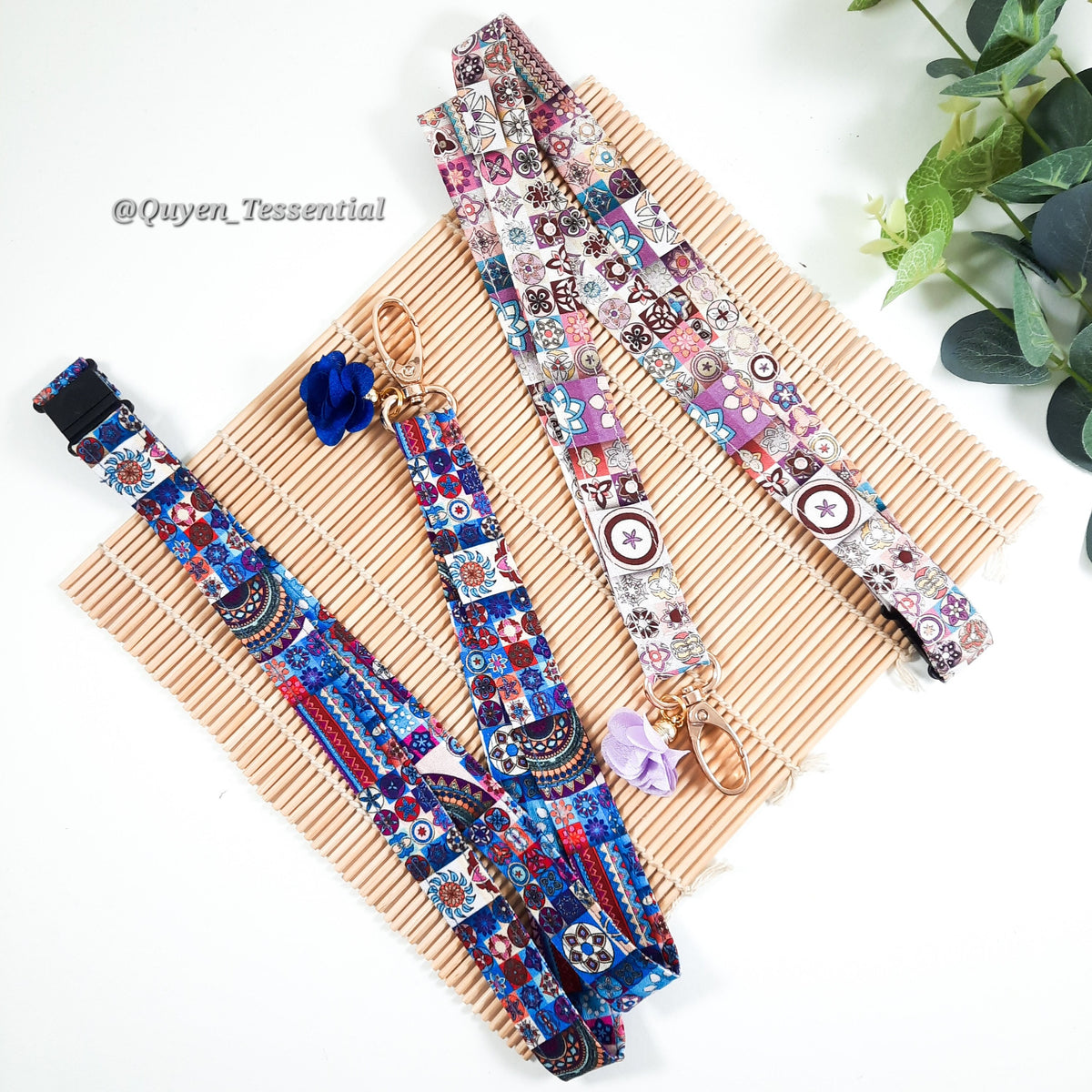 Boho Mandala Lanyard: Cotton ID Card Holder with Breakaway Keychain