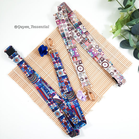 Boho Mandala Lanyard: Cotton ID Card Holder with Breakaway Keychain