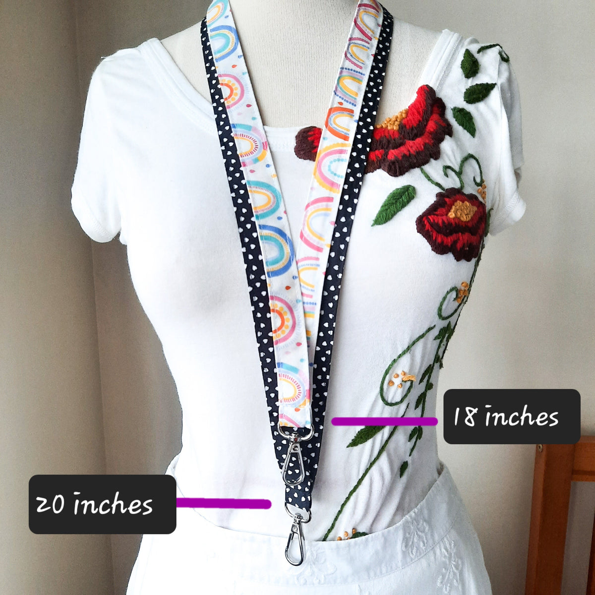 Smiley Face Lanyard: Breakaway ID Holder, Cotton Fabric Keychain