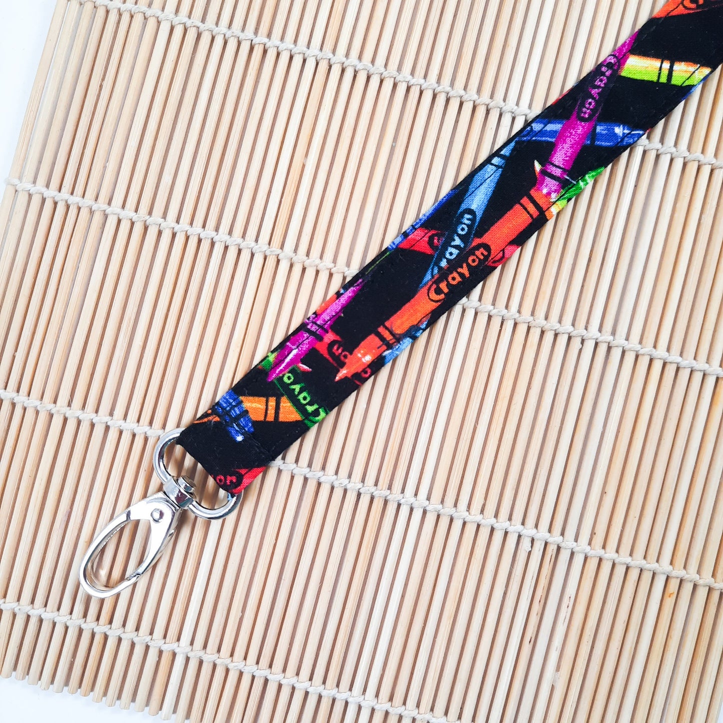 Crayon Lanyard Cotton Fabric Artist ID Holder, Rainbow Teacher lanyard