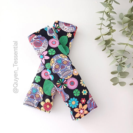 Sugar Skull Seat Belt Cover, Soft Cotton Shoulder Pad, Travel Accessories