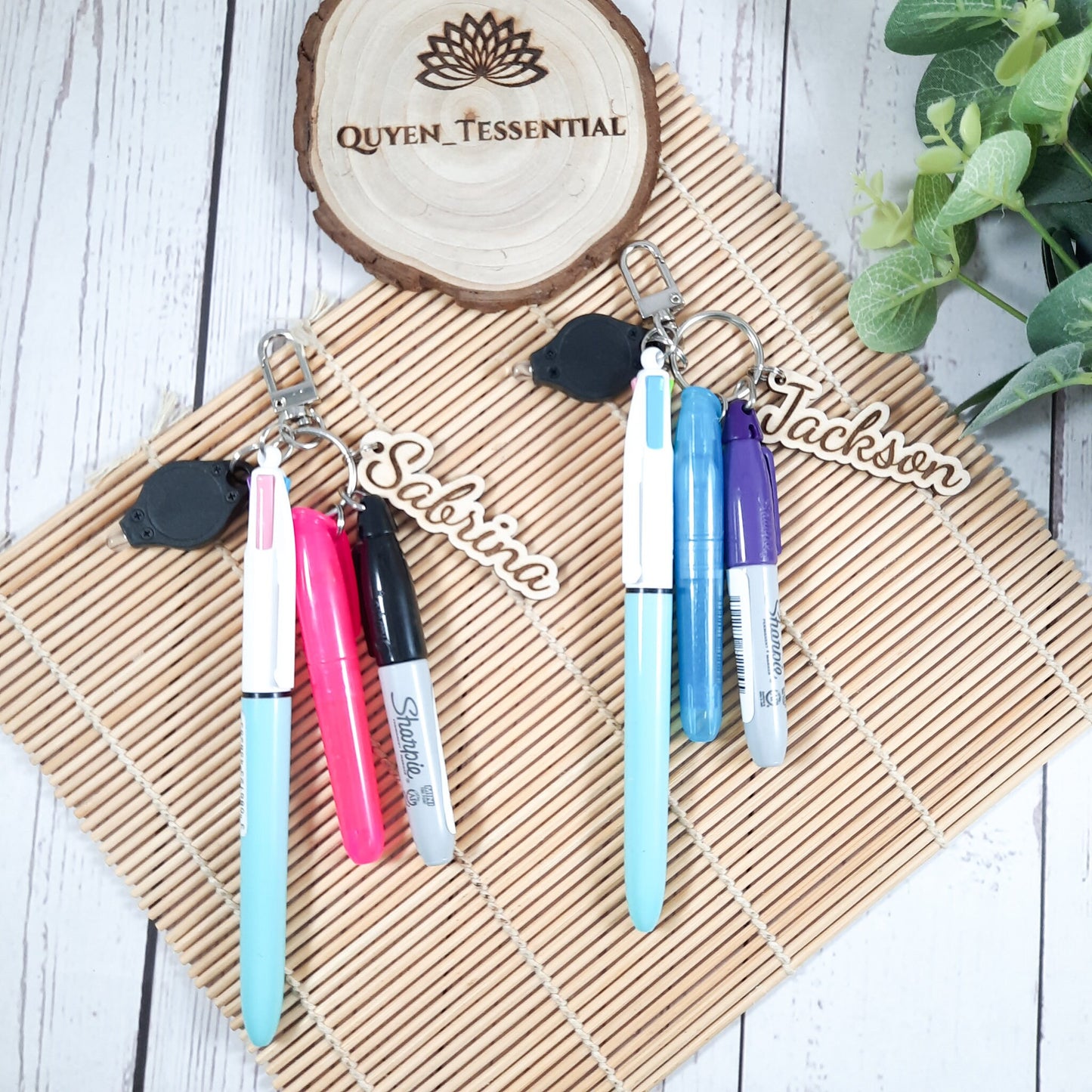 Personalized Pen Set Keyring, Mini Sharpie, Highlighter, LED