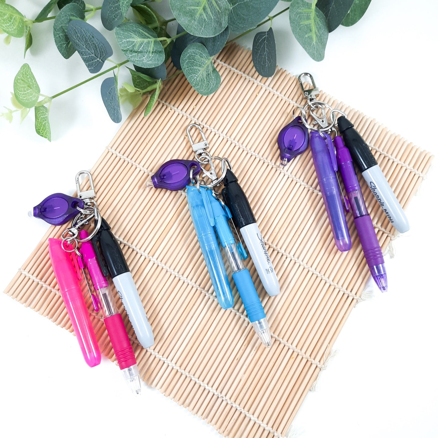 Mini Pen Set for Lanyard: Black Sharpie, Retractable Pen, Highlighter, LED Light