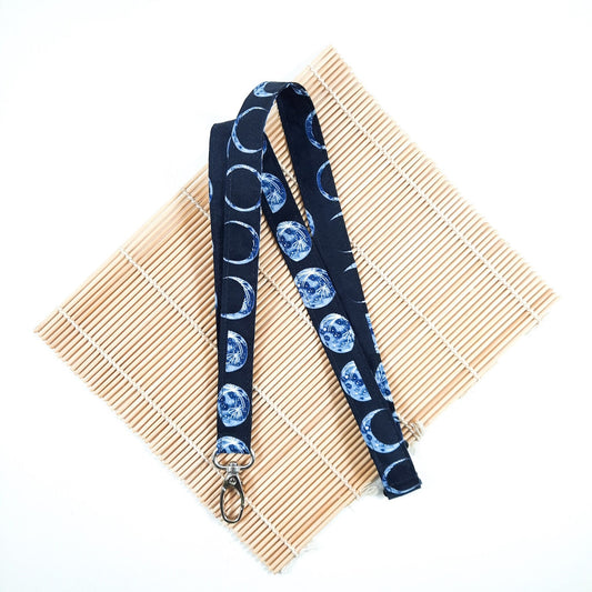 Indigo Moon Lanyard: Cotton Fabric ID Holder