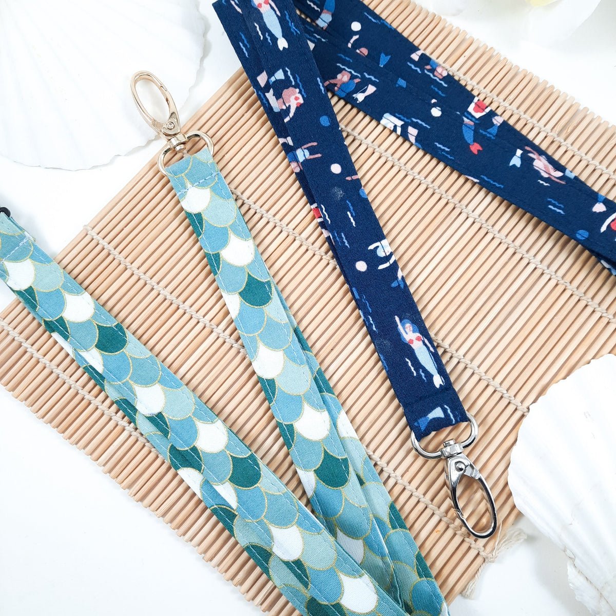 Mermaid Cotton Lanyard: Fish Scale Key Holder, Breakaway ID Badge