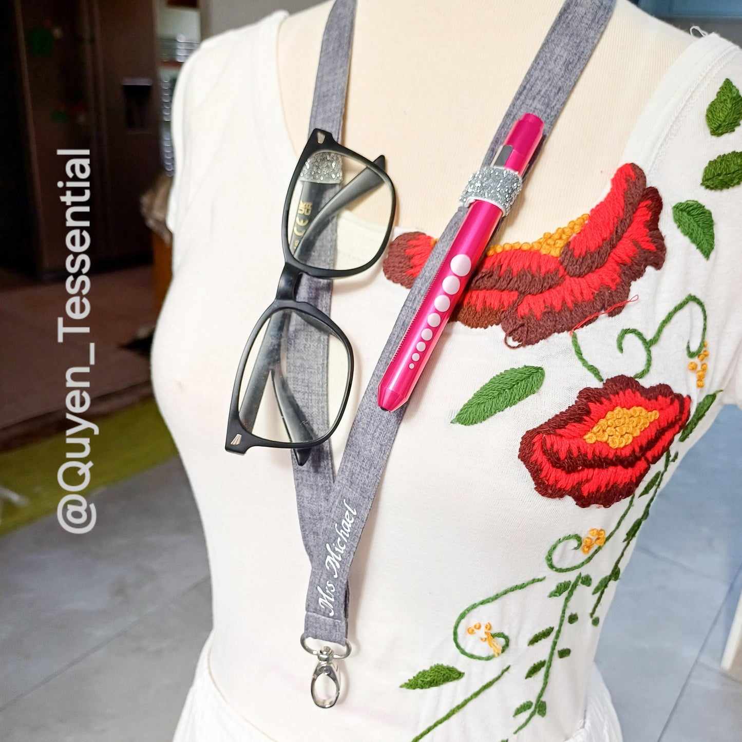 Personalized Cotton Lanyard with Pen Loop: ID Badge & Glasses Holder