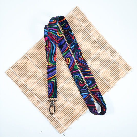 Rainbow swirl lanyard, Artists lanyard, Abstract key holder, breakaway Id holder, fabric key chain, Art Teacher gift UK
