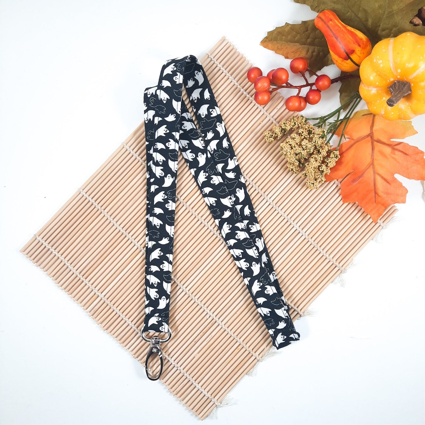 Ghost Lanyard: Halloween Cotton ID Card Holder, Breakaway Keychain