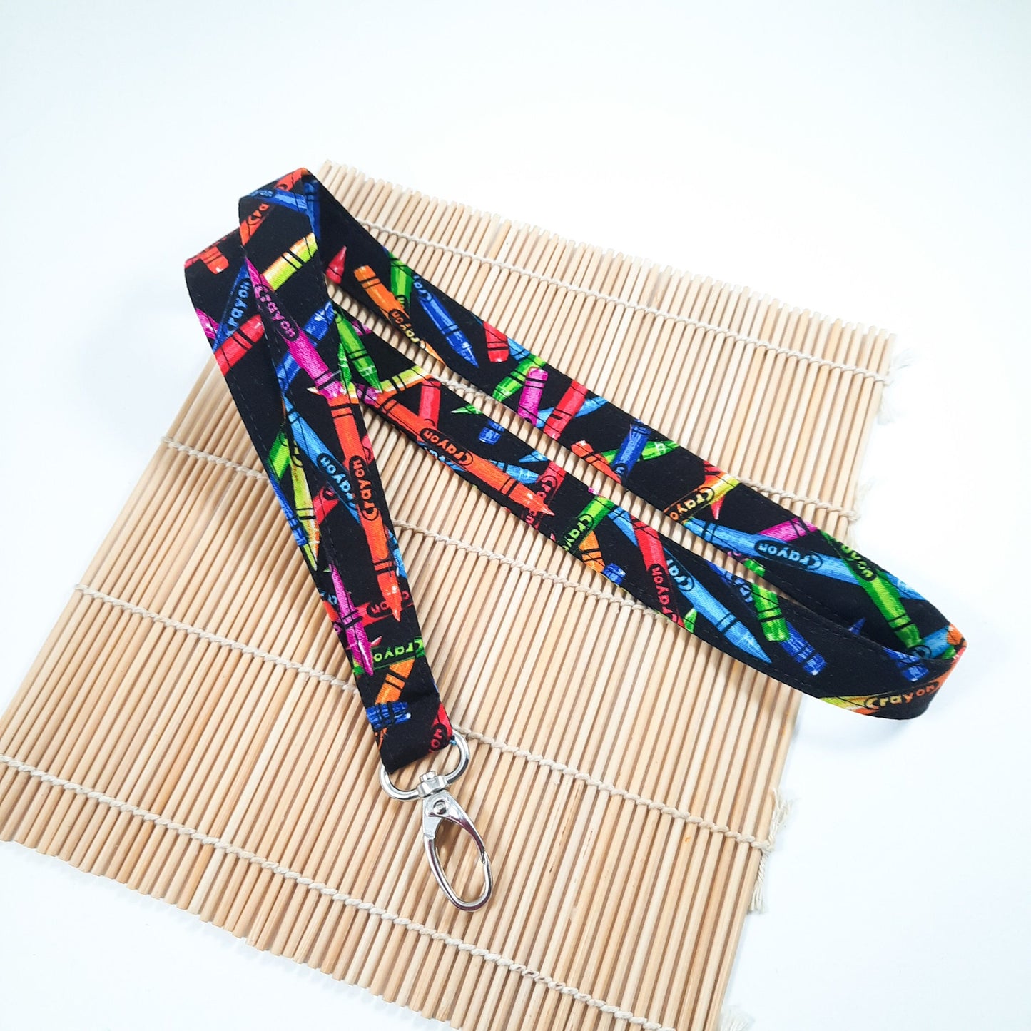 Crayon Lanyard Cotton Fabric Artist ID Holder, Rainbow Teacher lanyard