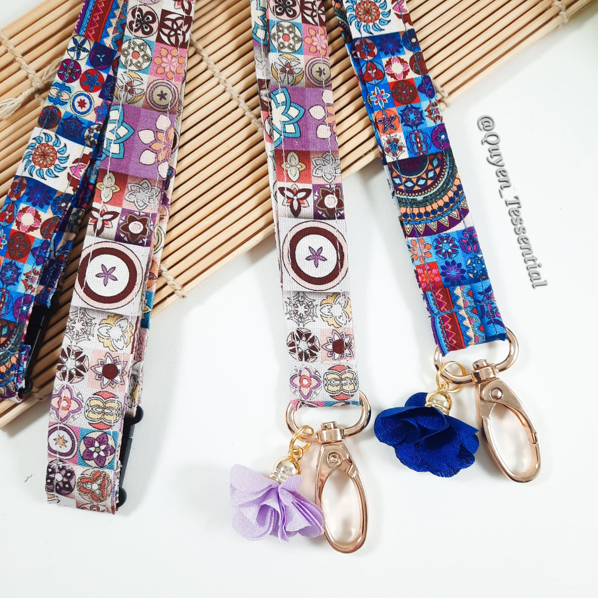 Boho Mandala Lanyard: Cotton ID Card Holder with Breakaway Keychain
