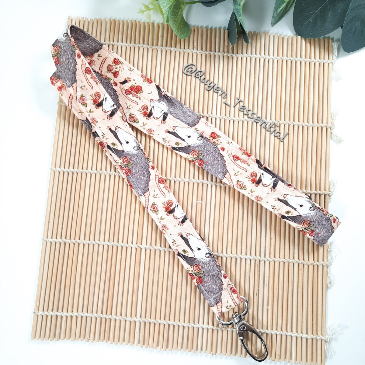 Possum lanyard, Opossum floral ID card holder, Breakaway keychain, Pre school Teacher gift UK
