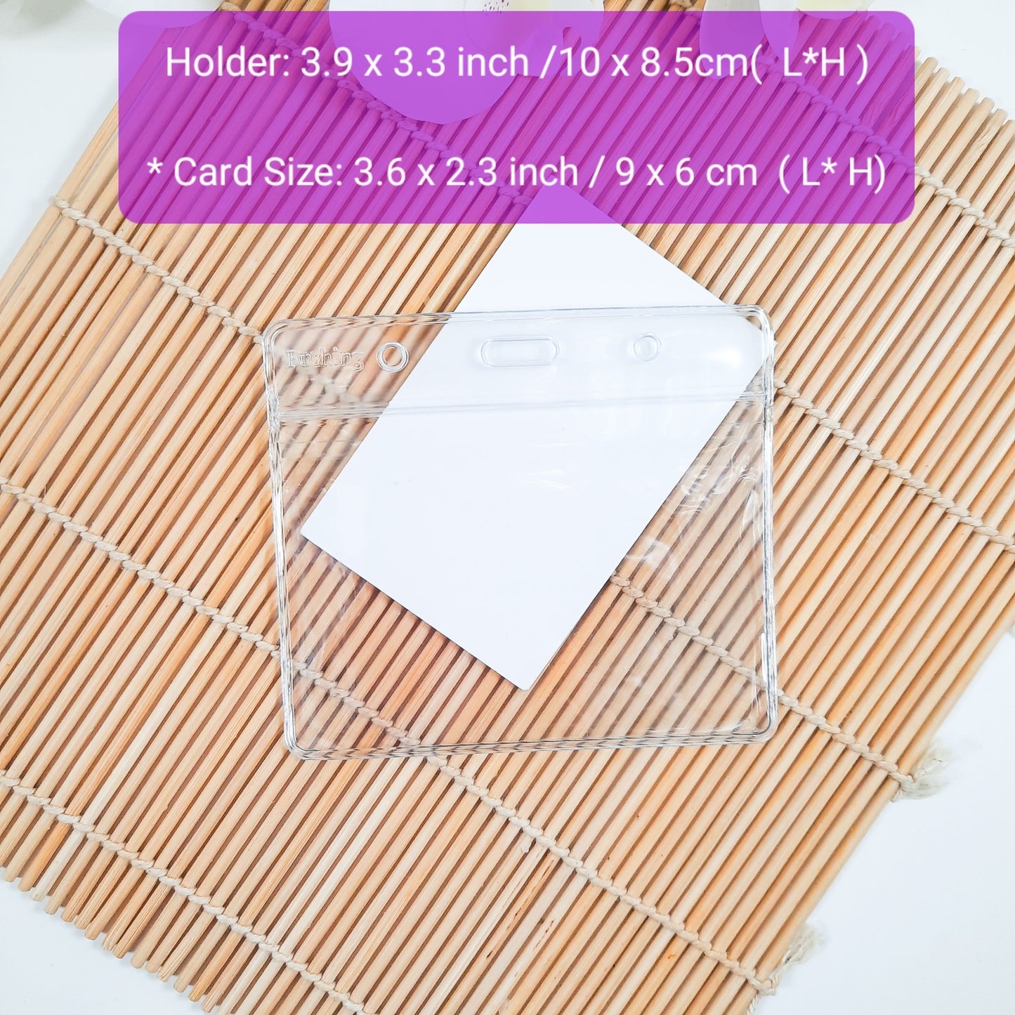 Clear vinyl horizontal card holder, Resealable ID tag holder, Lanyard slots for travel