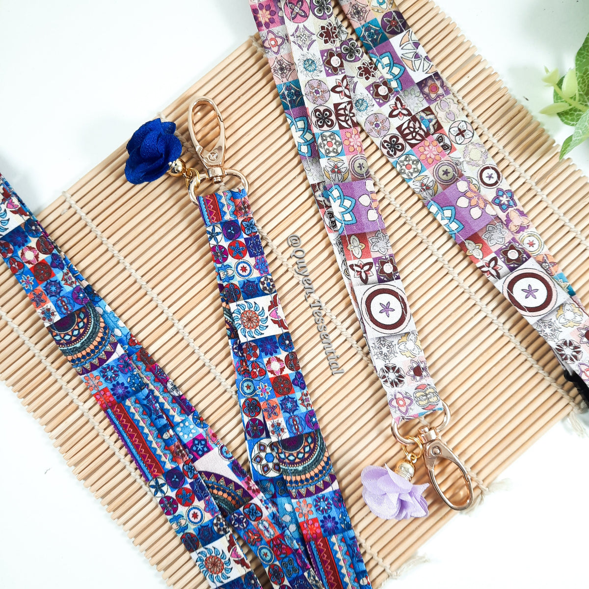 Boho Mandala Lanyard: Cotton ID Card Holder with Breakaway Keychain