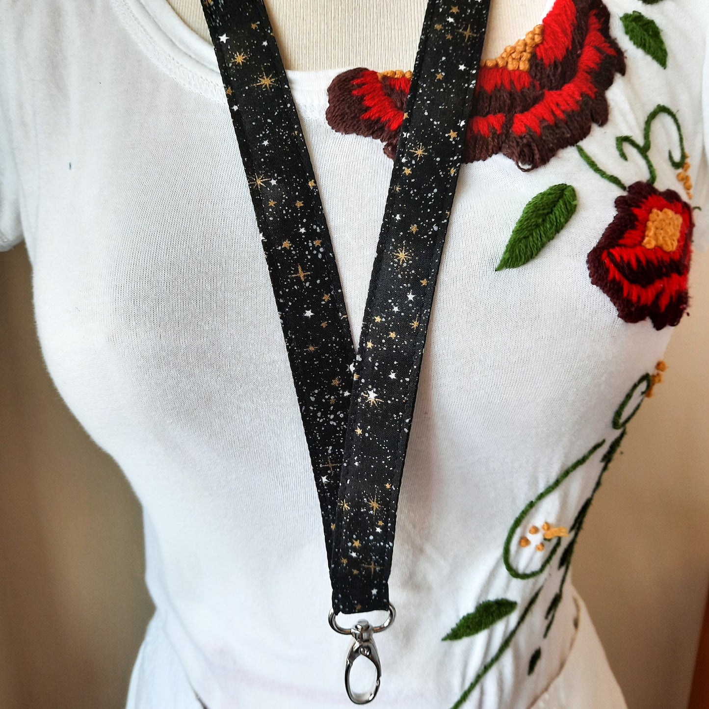 Star Map Lanyard: Gold Constellation Badge Holder, Breakaway Keychain